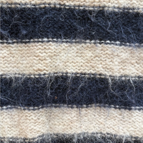 Striped Alpaca Navy and Cream Women's Sweater - Picture 7 of 8